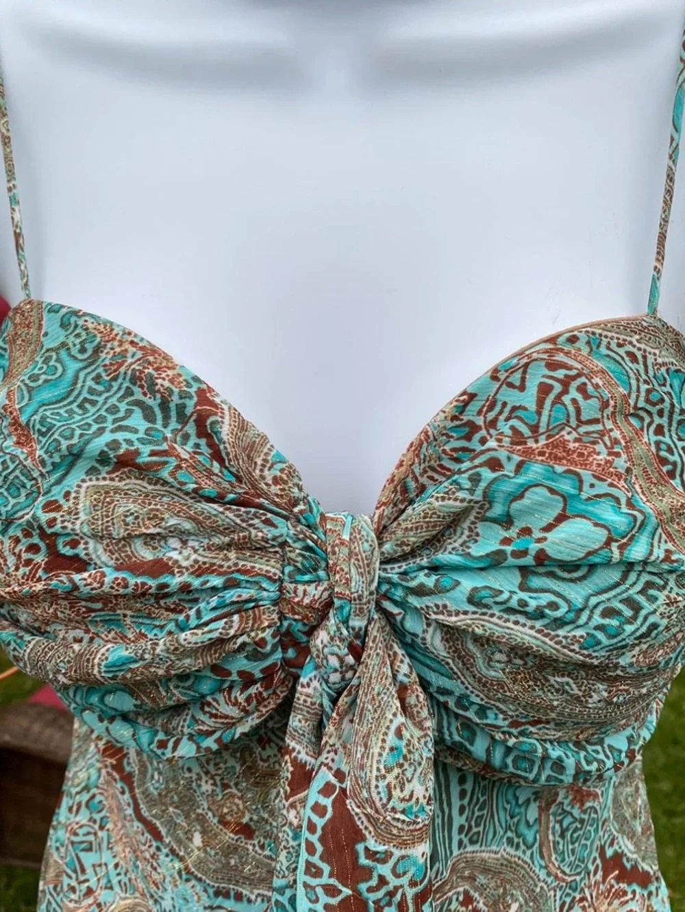 Vintage Y2K S.L. Fashions Paisley Slip Boho Spaghetti Strap Midi Dress Size 14P